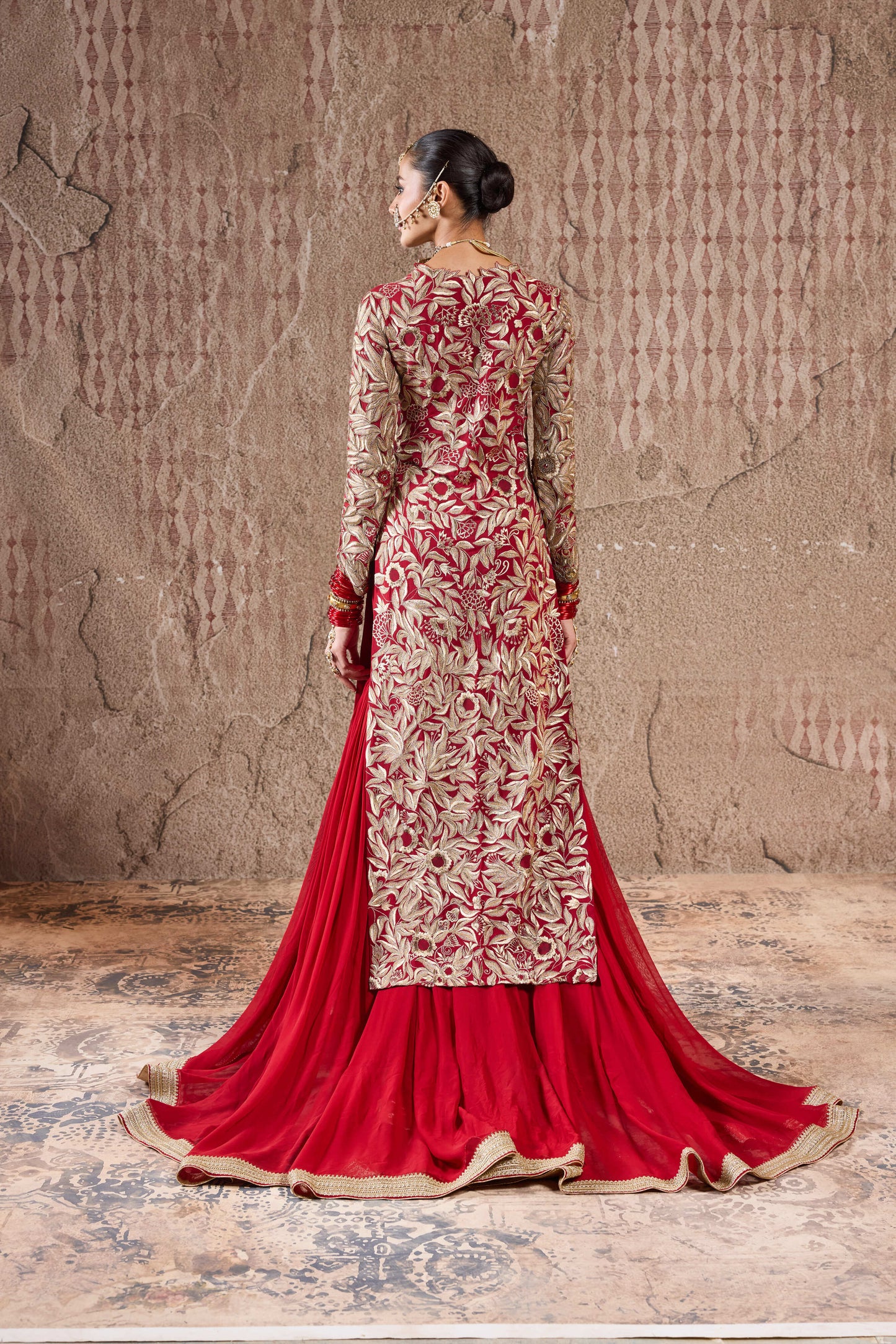 DEEP RED LONG SUIT & SHARARA SET