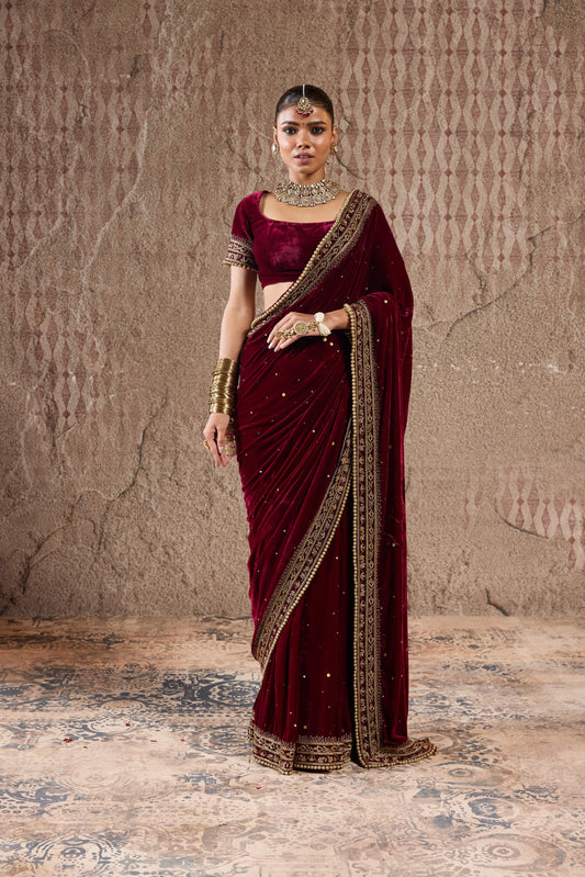 OPULENT VELVET SAREE WITH INTRICATE ZARDOSI EDGING