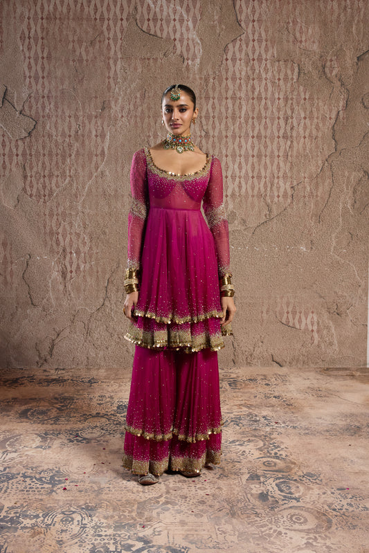 ROSE GLOW SHARARA SET WITH INTRICATE HANDWORK