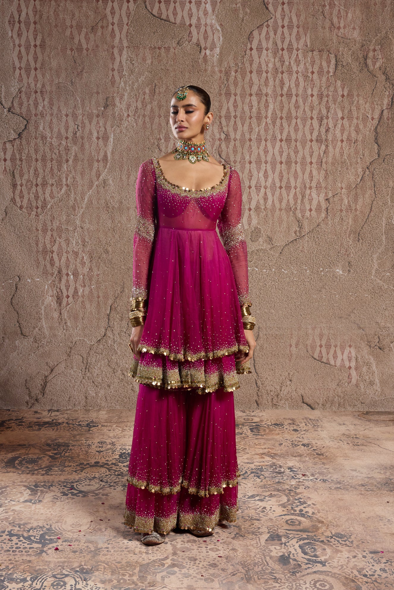 ROSE GLOW SHARARA SET WITH INTRICATE HANDWORK
