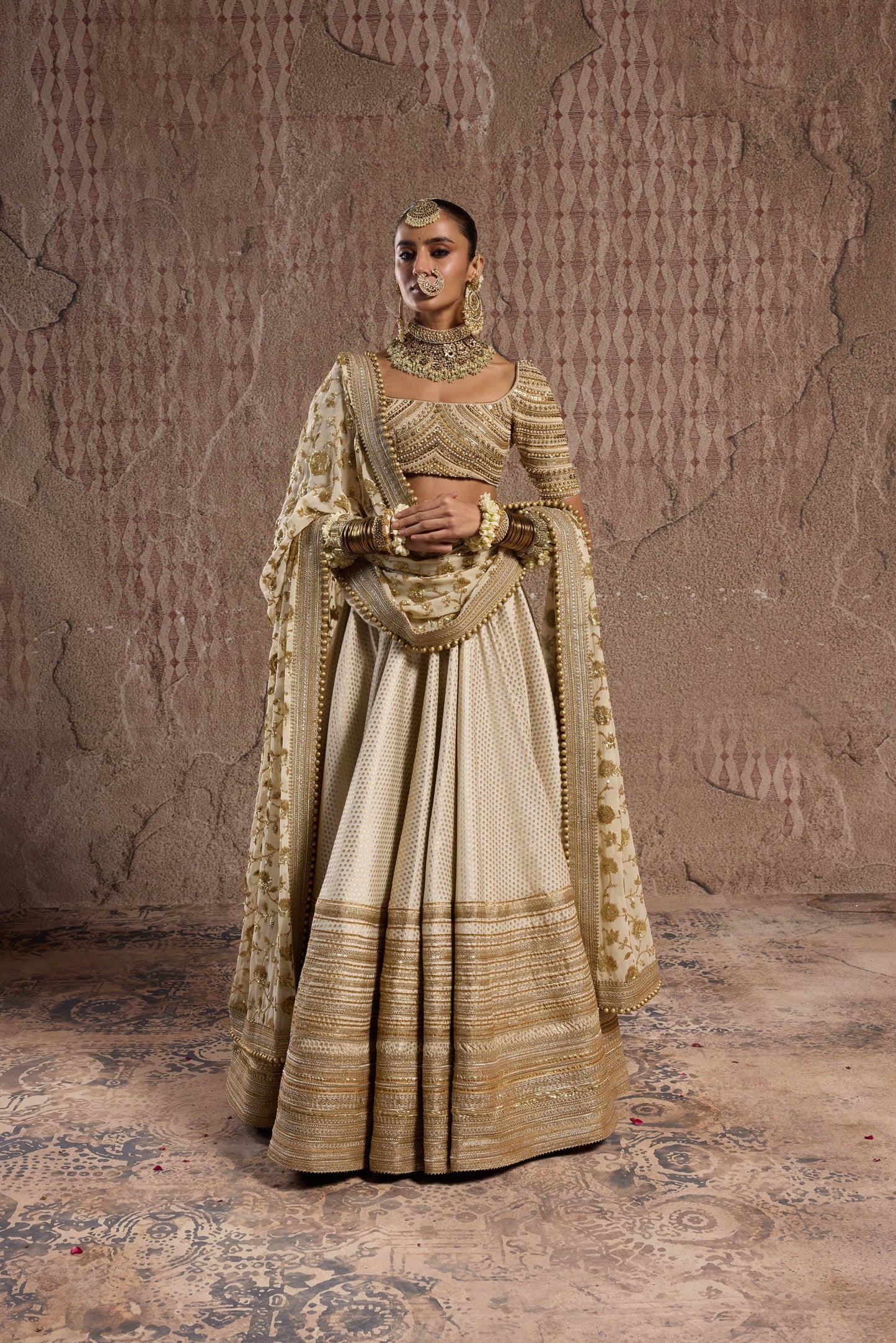 CLASSSIC IVORY LEHENGA WITH EMBELLISHED BORDER AND BLOUSE