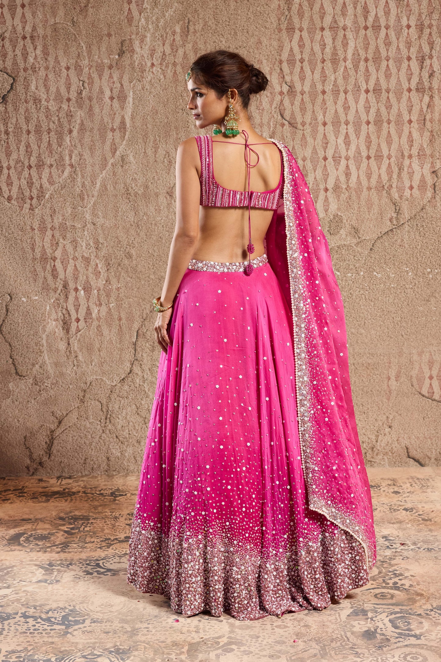 OMBRE PINK ORGANZA LEHENGA SET WITH SPAWLING SEQUIN EMBELISHMENTS
