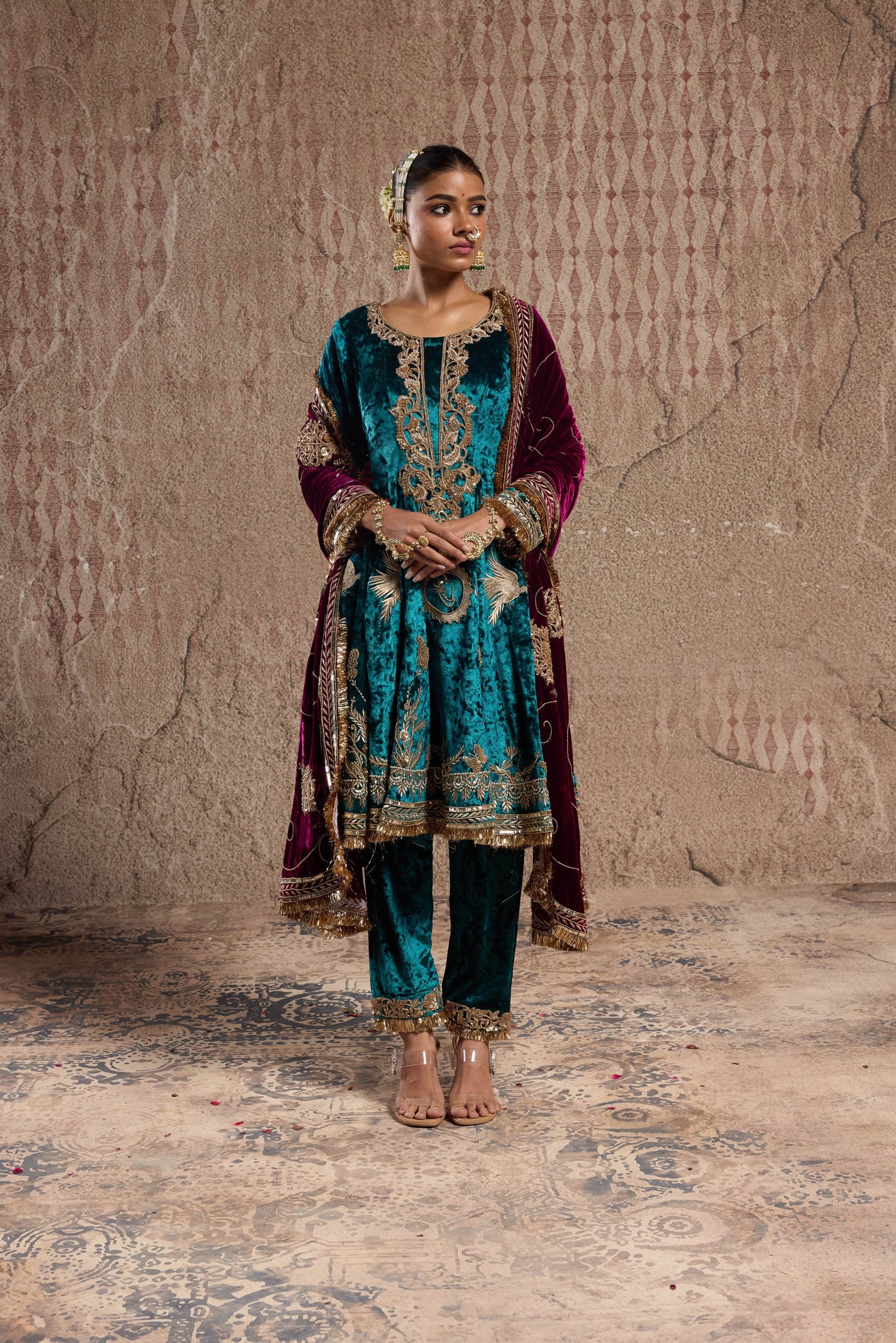 RICH VELVET PUNJABI SUIT WITH TRADITIONAL EMBELLISHMENTS