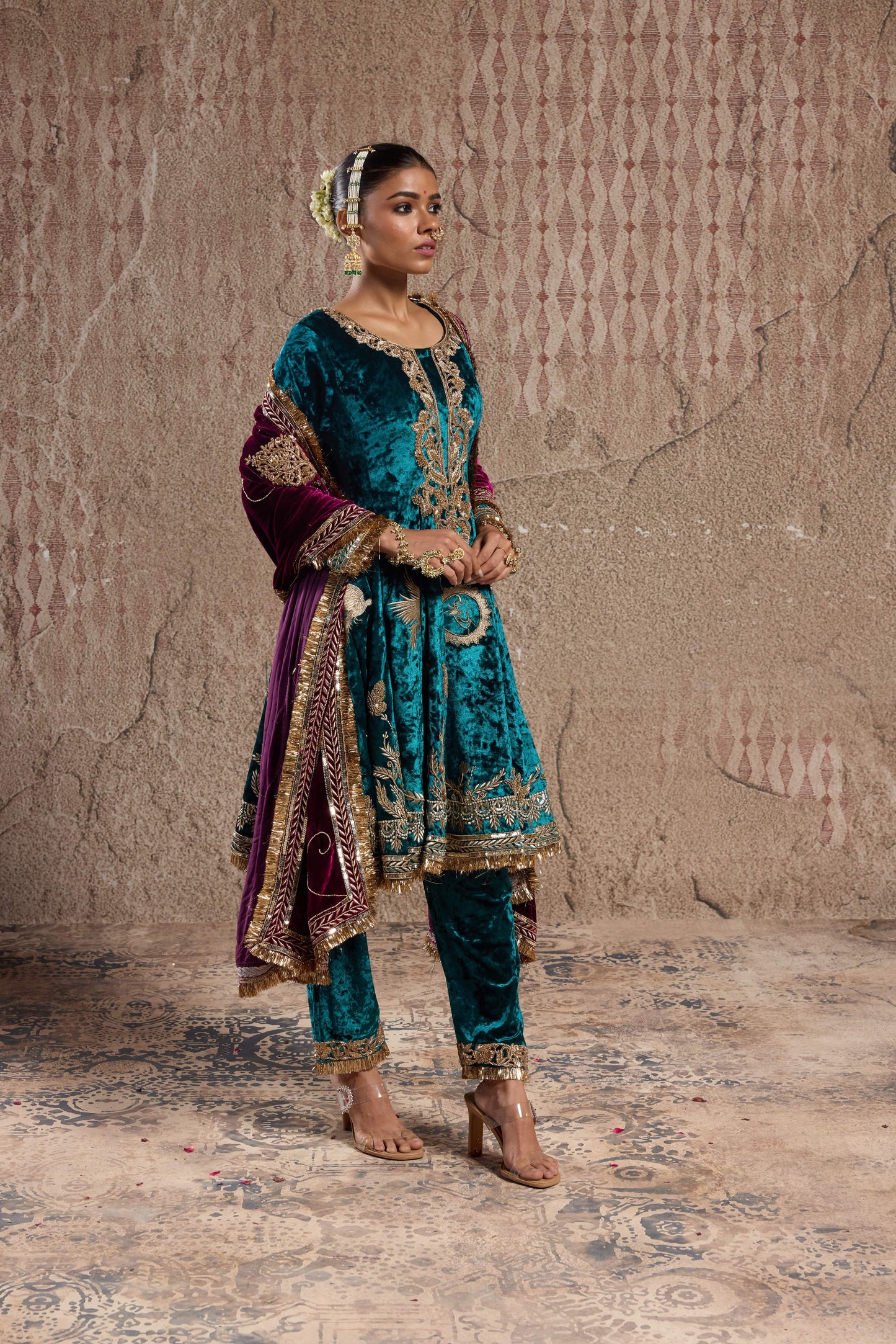 RICH VELVET PUNJABI SUIT WITH TRADITIONAL EMBELLISHMENTS