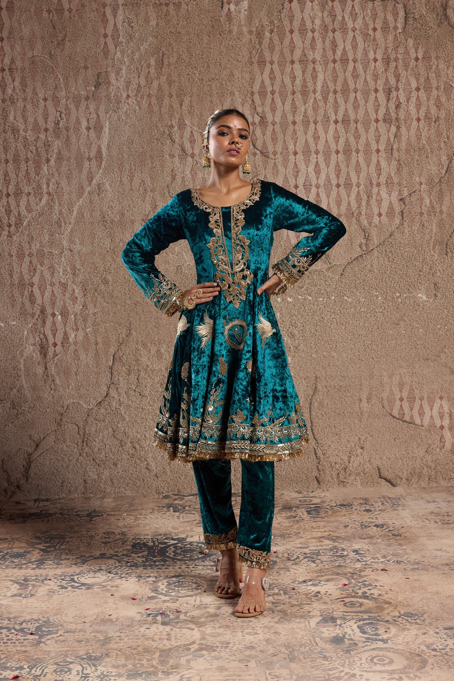 RICH VELVET PUNJABI SUIT WITH TRADITIONAL EMBELLISHMENTS