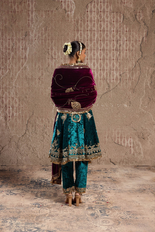 RICH VELVET PUNJABI SUIT WITH TRADITIONAL EMBELLISHMENTS