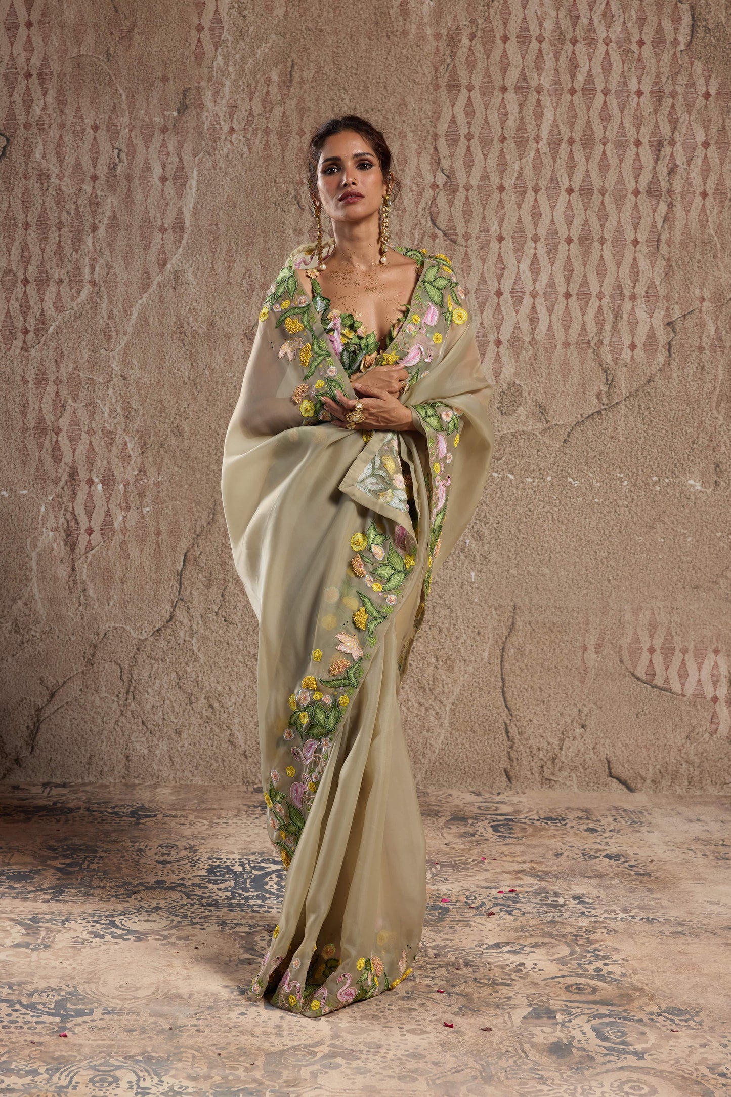 EXOTIC FLORAL ORGANZA SAREE WITH 3D HANDCRAFTED BLOUSE