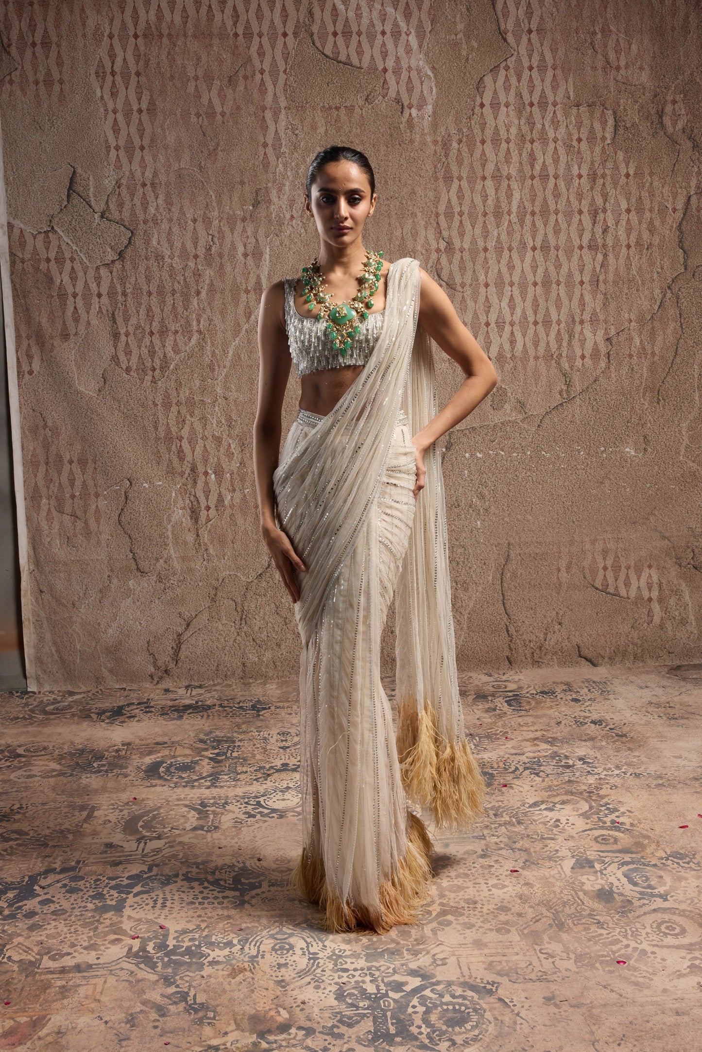 SLEEK FEATHERED SAREE FOR THE MODERN MUSE